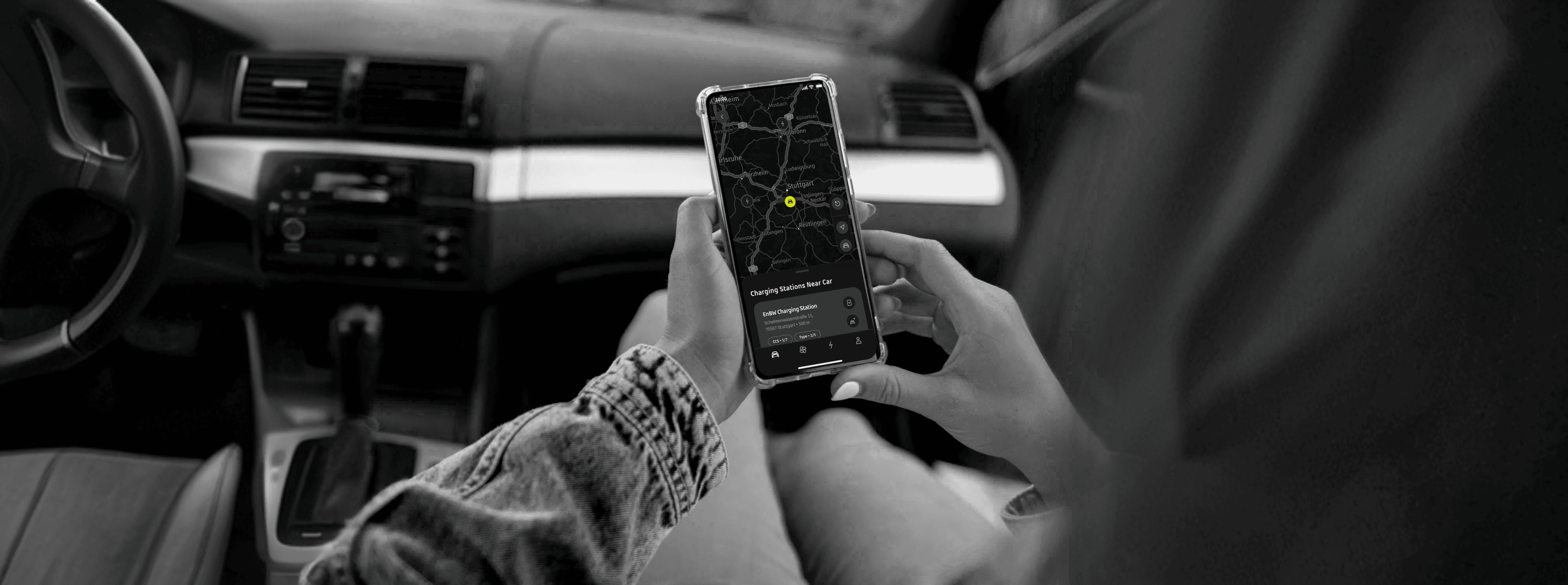 Wide smart connected-car app mockup previewing the homepage case study.