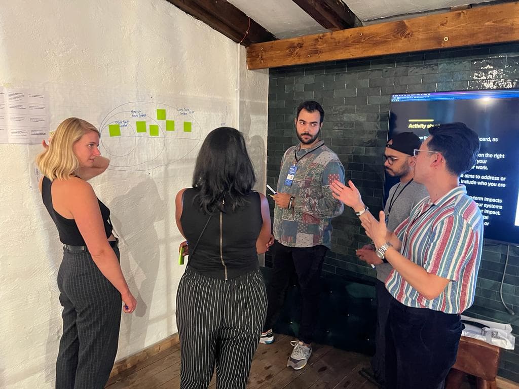 Workshop participants discussing and mapping ideas during the Beyond Human-Centred Design session.